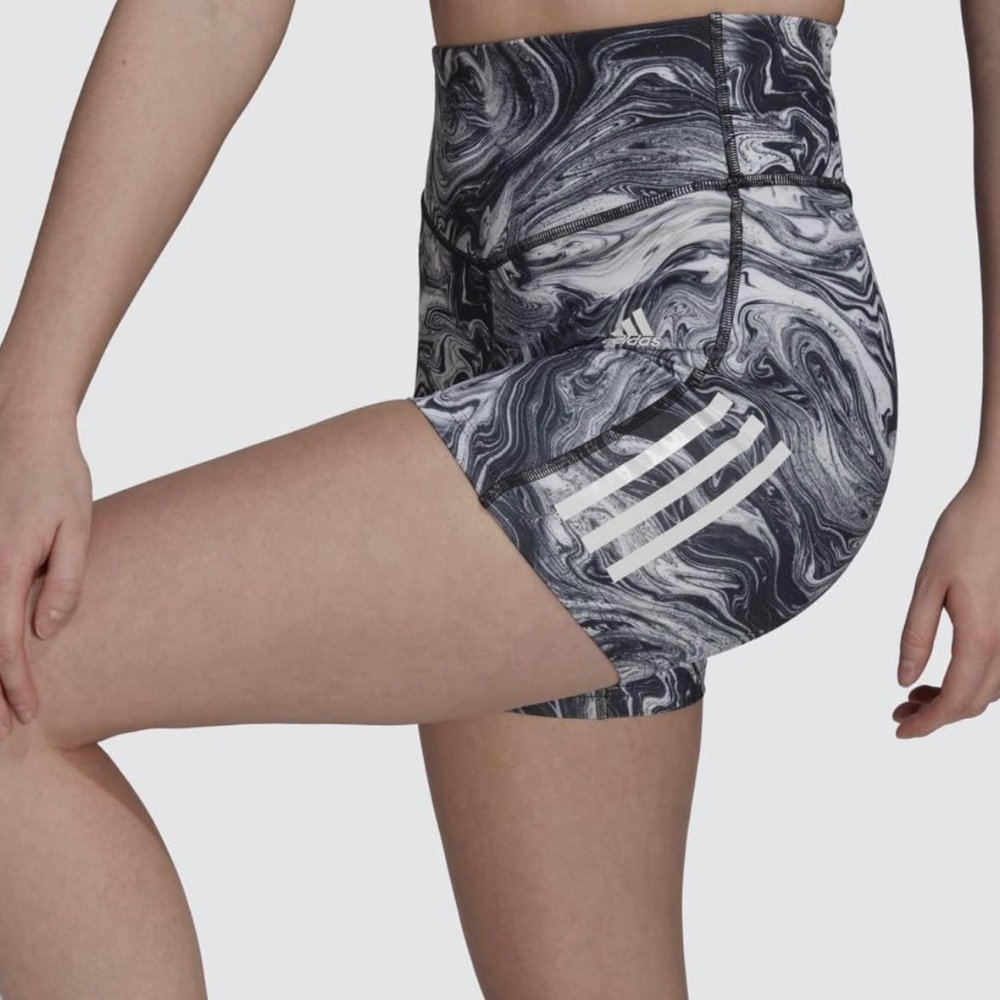 ADIDAS Women Training Hyperglam Fashion Legging Shorts Black Marble Print